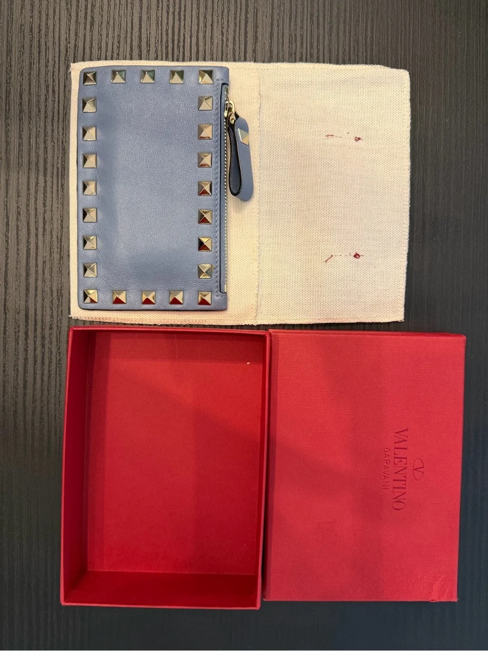 Valentino Garavani Light Blue Rockstud Zip Card Holder